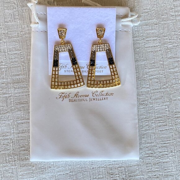 FAC Geometric Rhodium Plated Gold Tone Drop Earrings - Picture 7 of 8